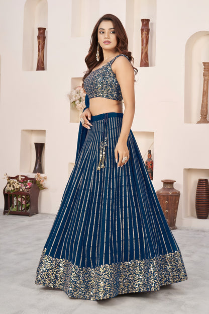 Stunning Blue Georgette Lehenga Choli with Zari & Sequin Embroidery