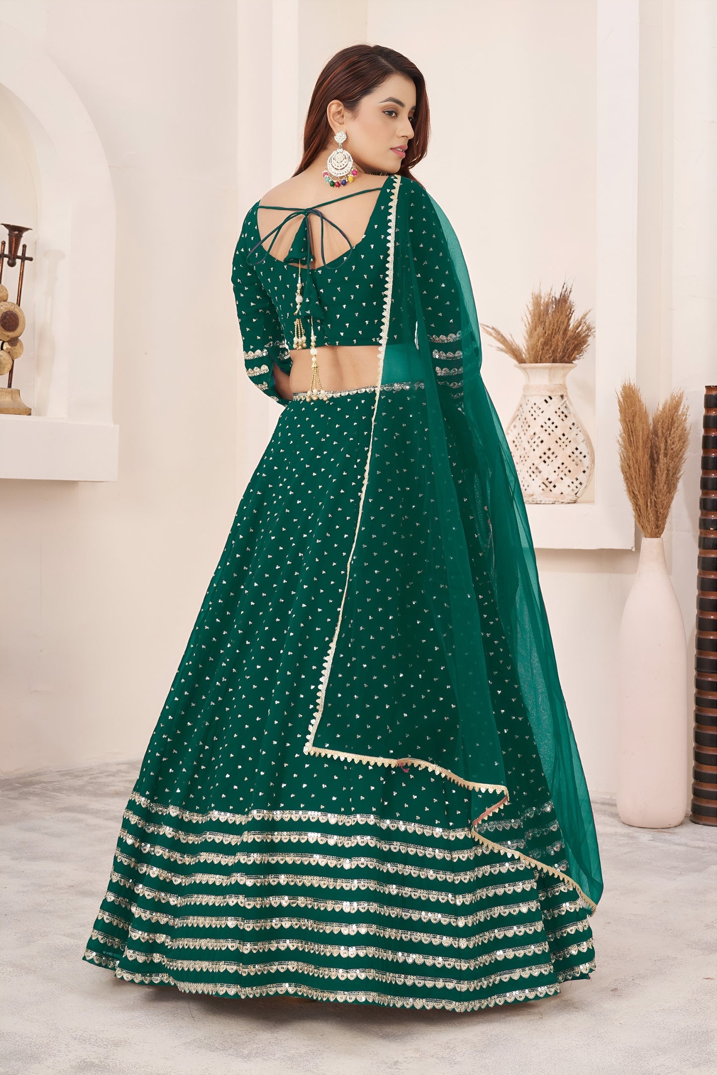 Elegant Teal Green Georgette Lehenga Choli with Zari & Sequin Embroidery