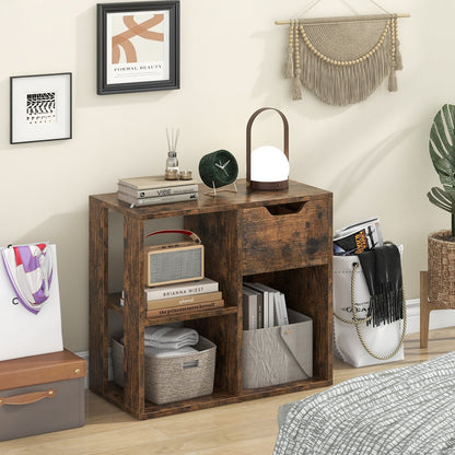 3-Cube Bookcase 2-tier Wooden Storage Shelf with Pull-out Drawer-Black