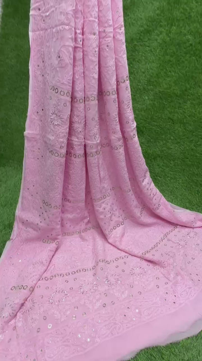 Georgette Chikankari Saree with Mukaish Work
