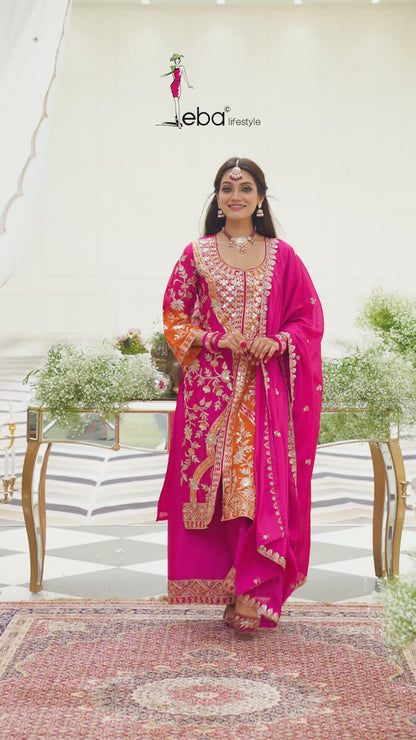 Radiate Elegance with this vibrant party wear suit
