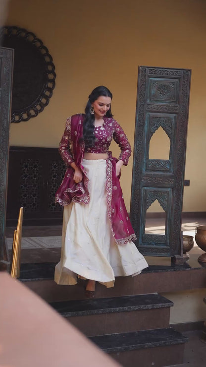 Floral Zari Work Ethnic Lehenga Choli with Scalloped Dupatta
