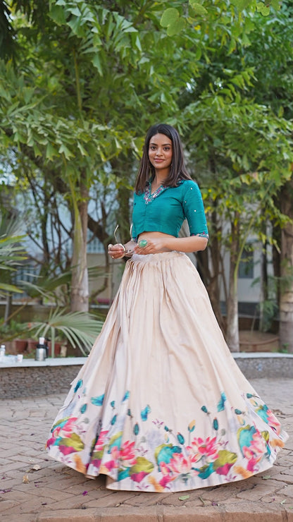 Tussar Silk Floral Print Co-ord Set Lehenga