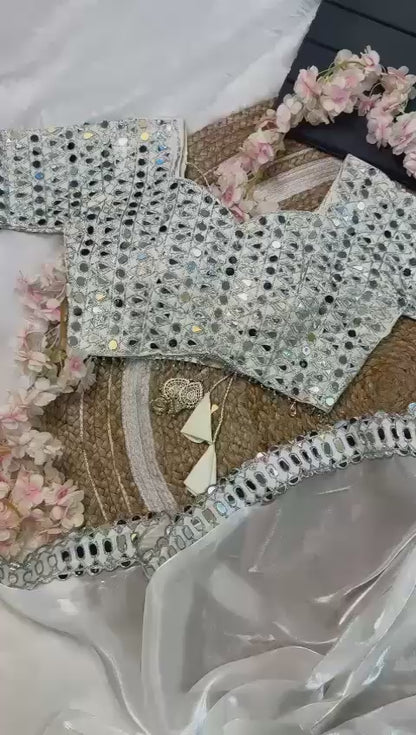 Soft Satin Organza Saree with Real Mirror Work Embroidery