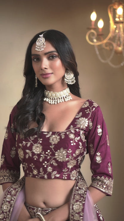 Floral Zari Work Art Silk Lehenga Choli Set