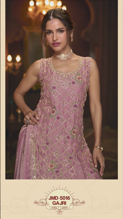 Gajri Pink Festive Fendi Sharara Suit with Floral Embroidery & Dupatta