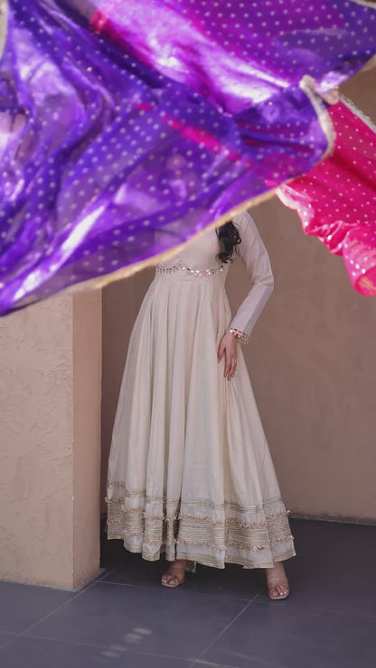 Vintage Real Mirror Anarkali Gown with Dupatta