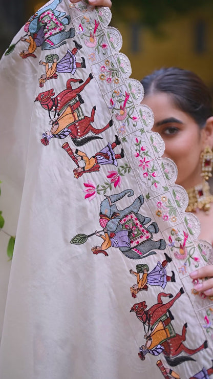 Majestic Off-White Raspberry Lehenga Choli with Sequin Embroidery & Dupatta