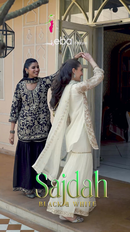 Embroidered NC Moss Sharara Suit with Beads