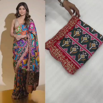 Georgette Patola Digital Print Saree with Swarovski & Sequin Work