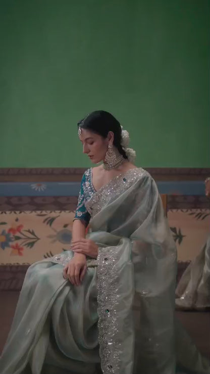 Designer Embroidered Fancy Saree with Sequins, Stone & Pearl Work