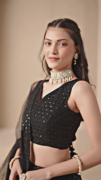 Captivating black georgette lehenga choli