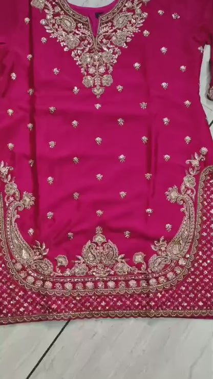 Premium Chinon plazo Suit with Intricate beads work
