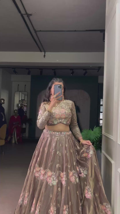Rose Gold Flora Shimmer Co-ord Set Lehenga