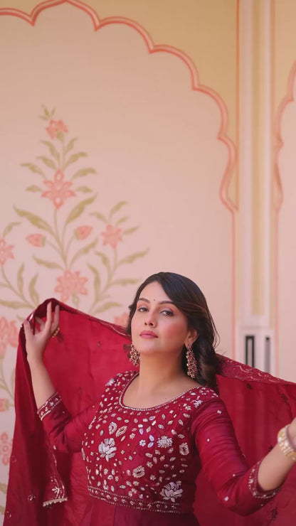 Anarkali Flared Gown with Gold Crush Fabric & Beads Embroidery