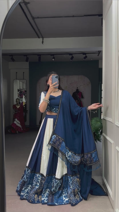 Blue Pure Rayon Lehenga Choli with Mirror Work & Gota Patti