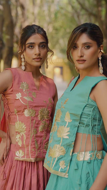 Modern Ethnic Co-ord Set: Side-Tie Peplum Top and Flared Skirt