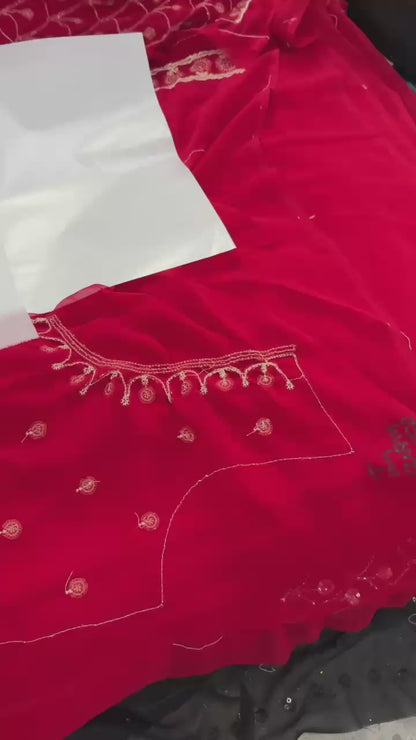 Full Heavy Beads & Sequins Work Embroidery Work Party Wear Saree