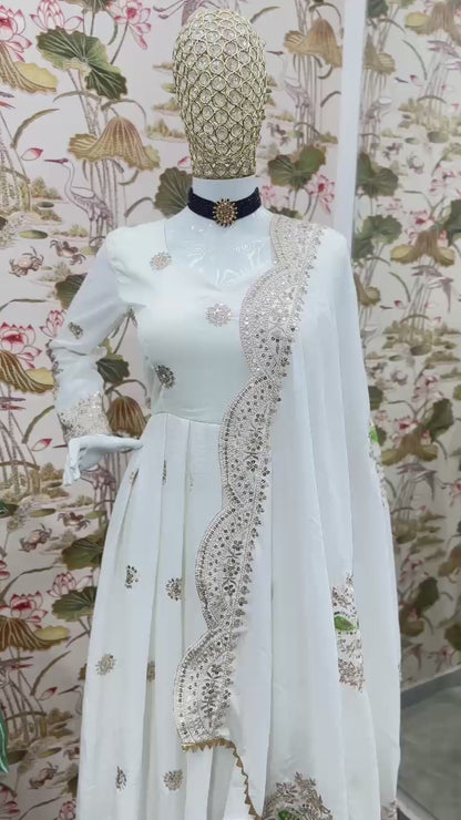 Chinon Silk Embroidered Anarkali Gown Set with Dupatta | Rasvika