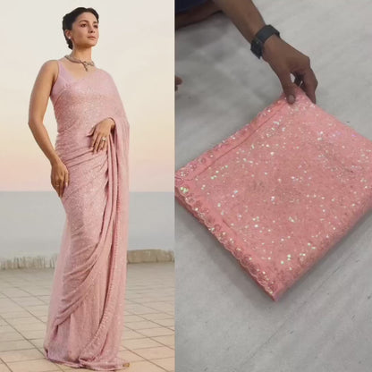 Heavy Georgette Saree with Full Sequin Embroidery & Silk Blouse