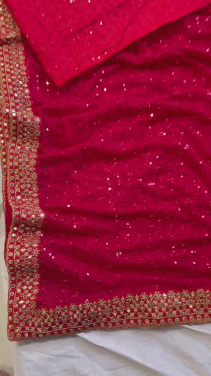 Glamorous Crimson Sequin Saree