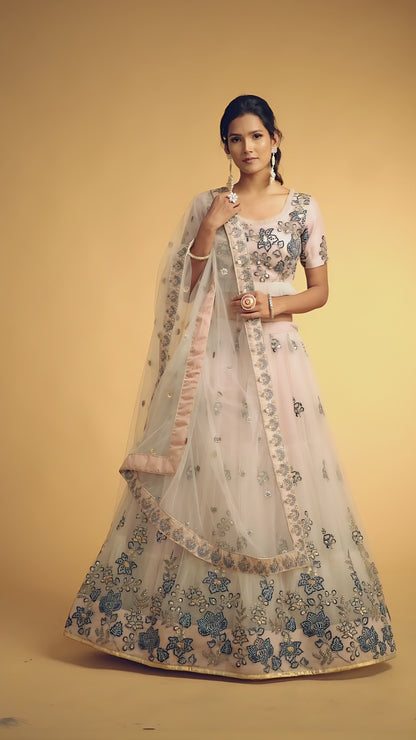 Light Grey Embroidered Lehenga Choli