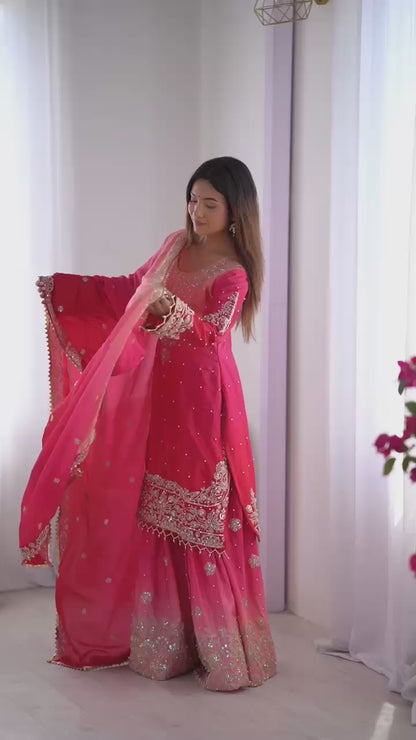 Elegance in bloom embroidered Sharara Set