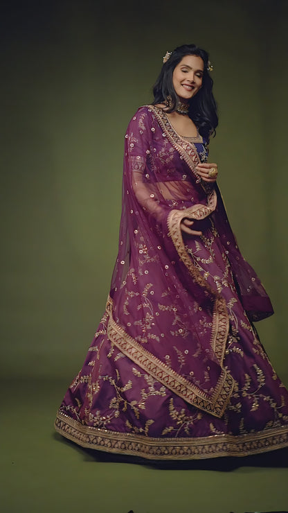 Royal Purple Embroidered Lehenga Choli
