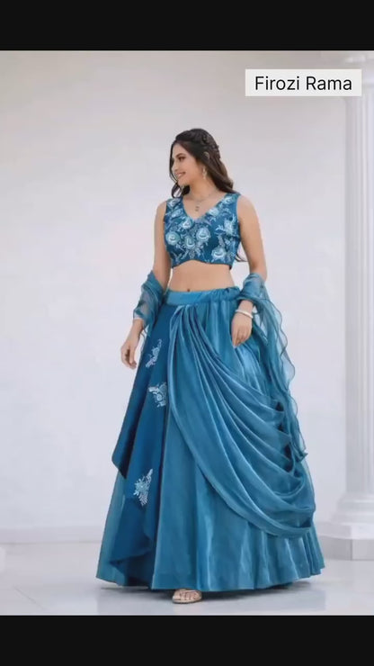 Rama western flower Lehenga  Choli