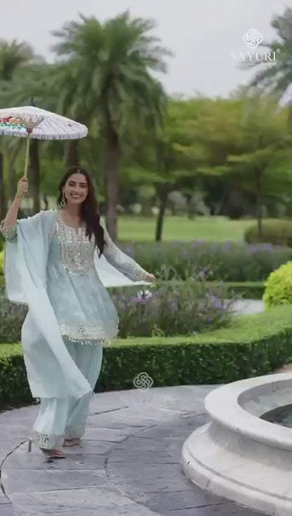 Cyan Mirror-Work Plazzo Set