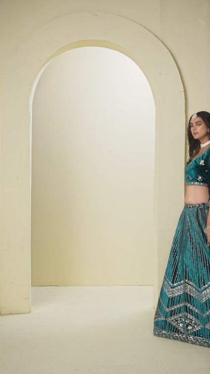 Ice Velvet Lehenga Choli with Heavy Zari and Sequins Embroidery