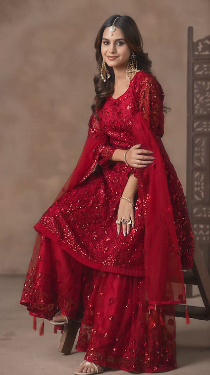 Sequined and embroidered sharara set