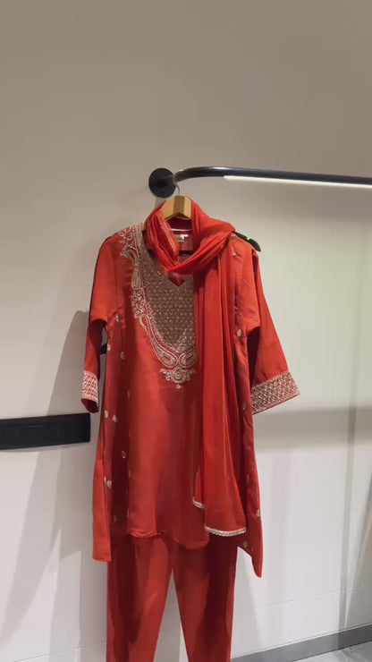 Relaxed Loose Fit A-Line Embroidered Kurta with Ankle Length Pants